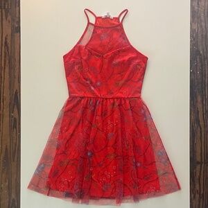 Candie's Red Floral Mesh Racerback Mini Dress